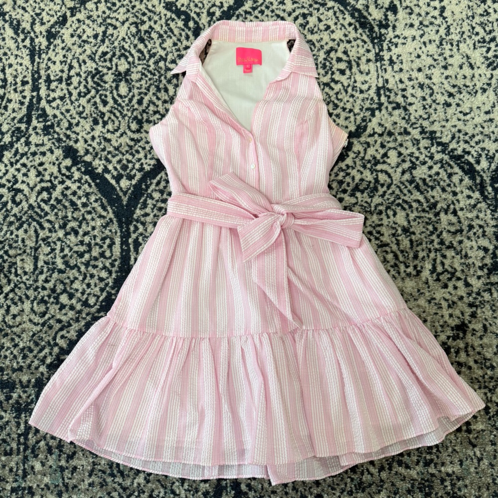 Lilly Pulitzer Pink and White Stripe Seersucker Dress